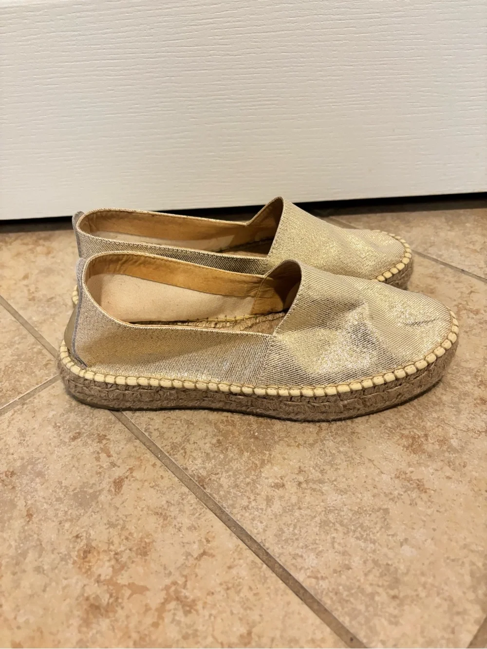 Custom Casa Hernanz Gold Metallic Espadrille Slip-On Shoes - made in Madrid